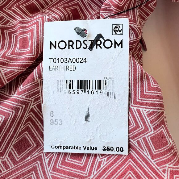 NWT Equipment Femme Arden 100% Silk Geometric Print Blouse in Earth Red Size 6 - Picture 9 of 14